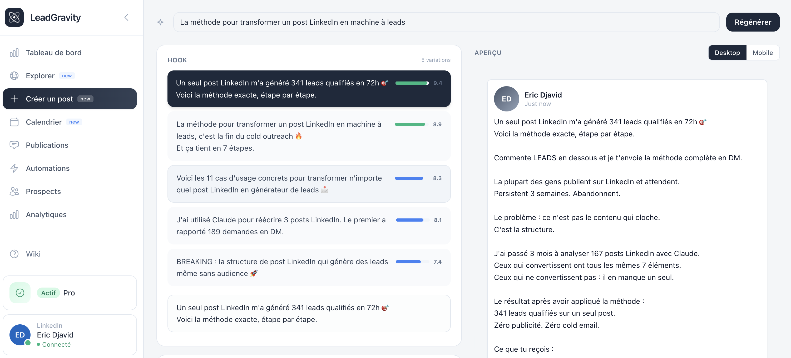 Hook selection with virality scores