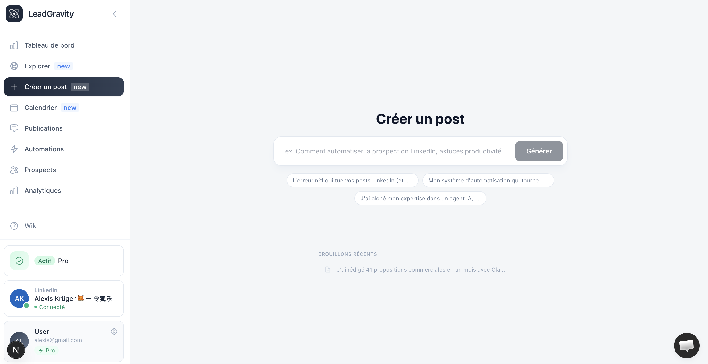 Create Post page with input and idea chips